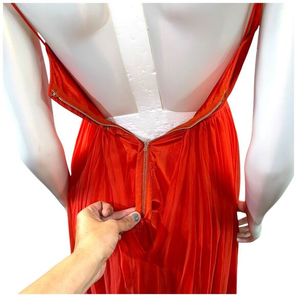 Howard Hirsh California 1950s Red Orange Chiffon Party Dress XS/S Full Skirt - Picture 9 of 11